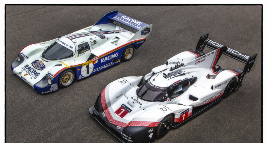(Porsche 919 Hybrid Evo) และ (Porsche 956 C) ภายใต้การควบคุมของ Timo Bernhard และ Hans  Joachim Stuck