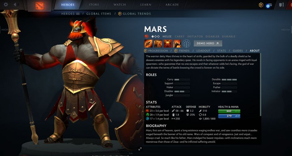 Mars " Son of Heaven " ฮีโร่ใหม่ป้ายแดงในเกม DotA2