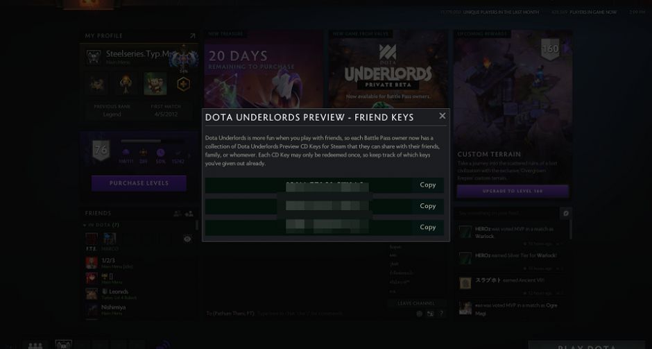 Valve แจกโค้ดสำหรับเข้าเล่น DotA Underlords 3 keys 