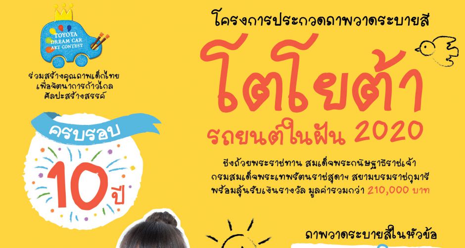 ร่วมสร้างแรงบันดาลใจสู่การส่งเสริมพลังแห่งจินตนาการอันยิ่งใหญ่กับการประกวดวาดภาพระบายสี Toyota Dream Car Art Contest 202