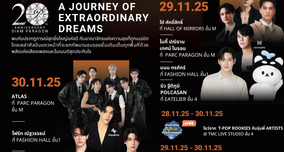 สยามพารากอน ฉลองครบรอบ 20 ปีสุดยิ่งใหญ่ สร้างปรากฏการณ์ A Journey of Extraordinary Dreams เนรมิตพื้นที่แห่งความสุข